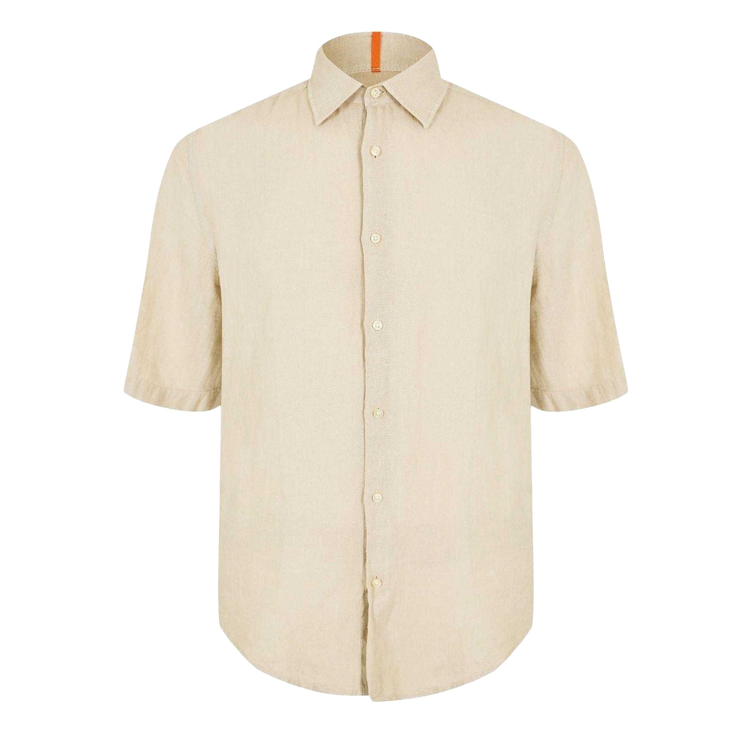Light Beige - Front - Boss Mens Linen Short-Sleeved Shirt