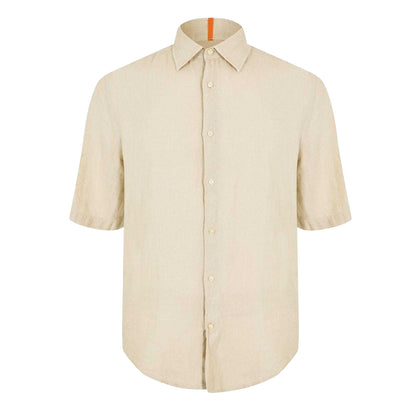 Light Beige - Front - Boss Mens Linen Short-Sleeved Shirt