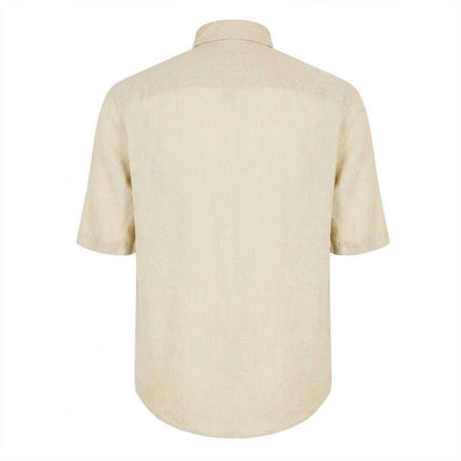 Light Beige - Back - Boss Mens Linen Short-Sleeved Shirt