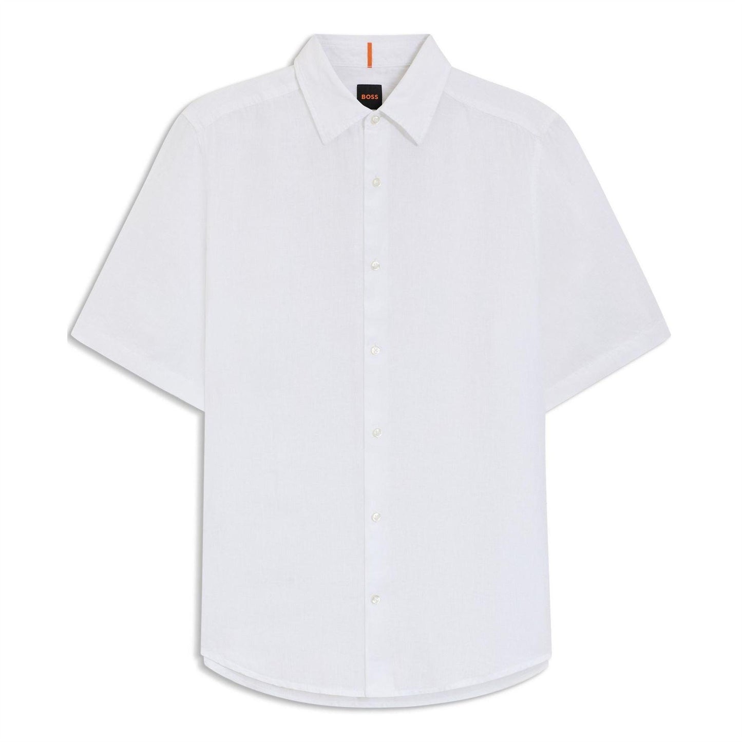 White - Front - Boss Mens Linen Short-Sleeved Shirt