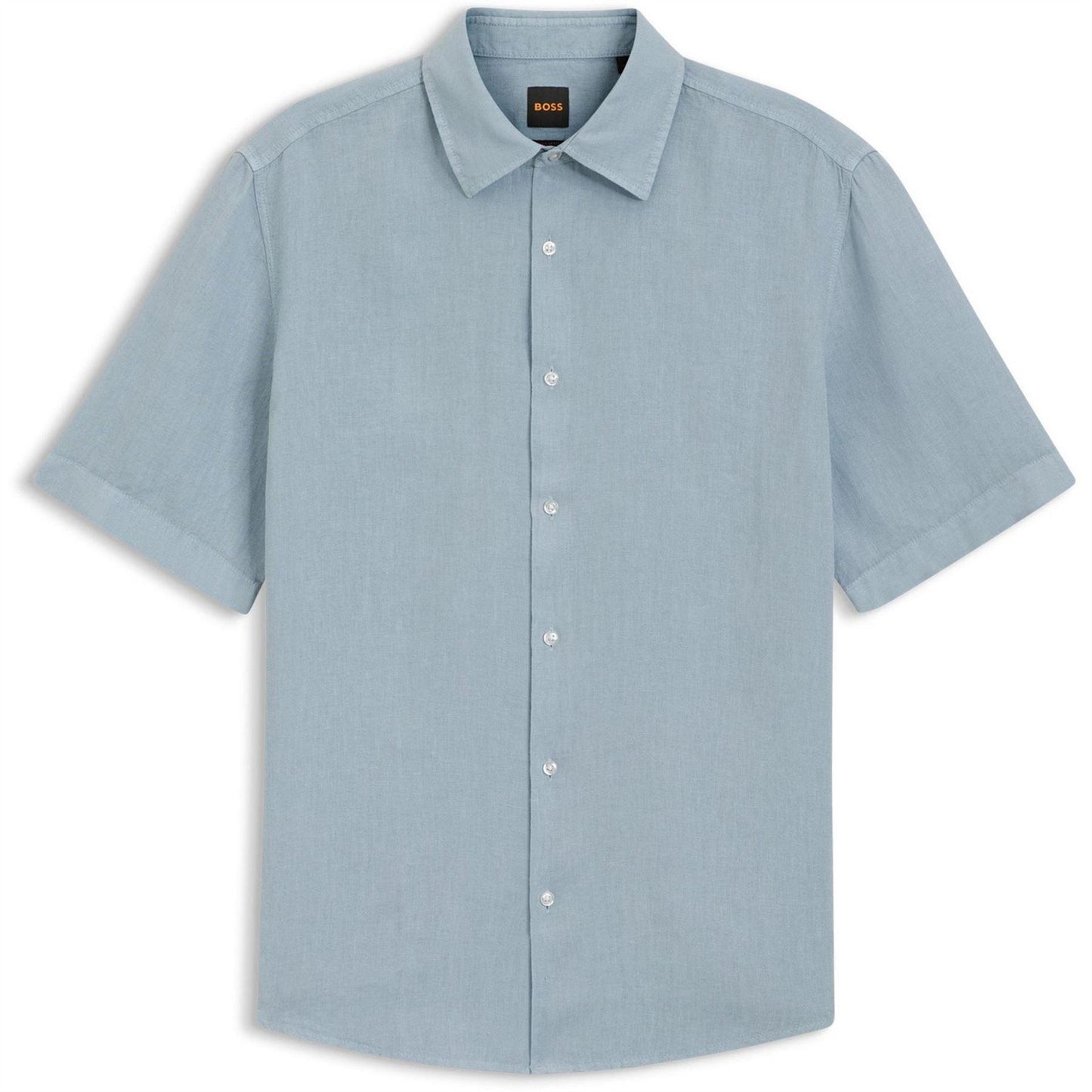 Light Blue - Front - Boss Mens Linen Short-Sleeved Shirt