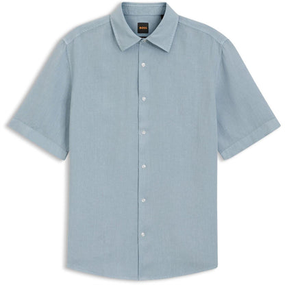 Light Blue - Front - Boss Mens Linen Short-Sleeved Shirt
