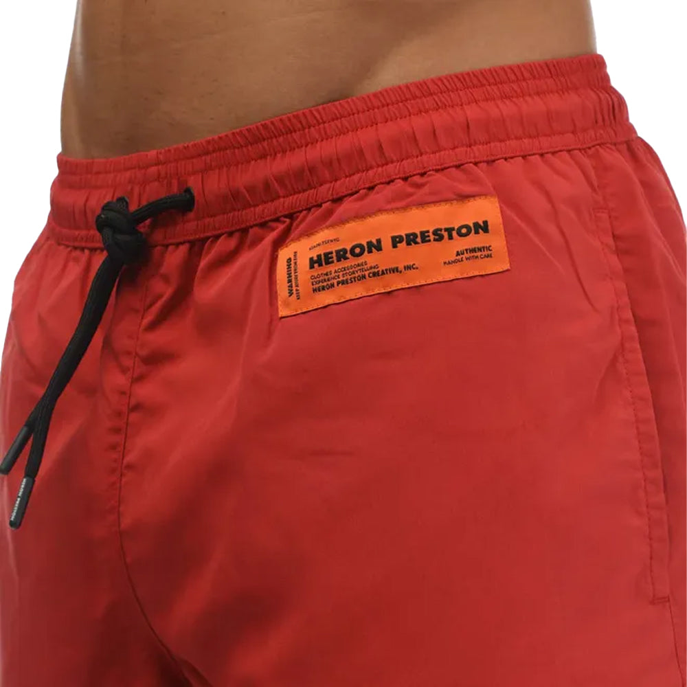 Red - Side - Heron Preston Mens Nylon Swim Shorts