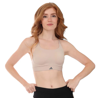 Taupe - Side - Adidas Womens-Ladies Tailored Impact Luxe High Support Sports Bra