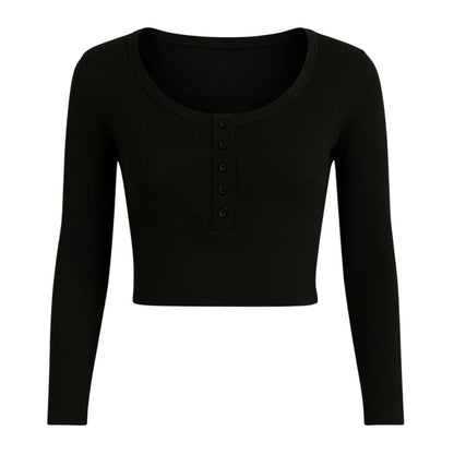 Black - Front - I Saw It First Womens-Ladies Ribbed Long-Sleeved Crop Top