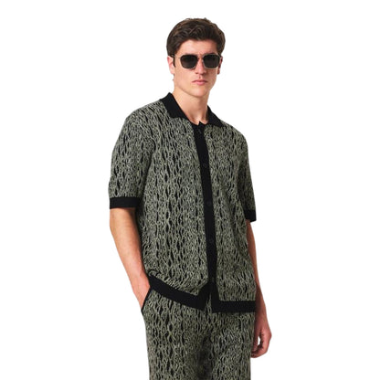 Green - Side - Hugo Mens Knitted Regular Short-Sleeved Shirt