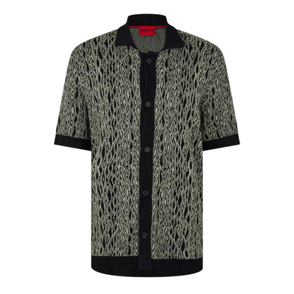 Green - Front - Hugo Mens Knitted Regular Short-Sleeved Shirt