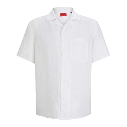 White - Front - Hugo Mens Linen Casual Shirt