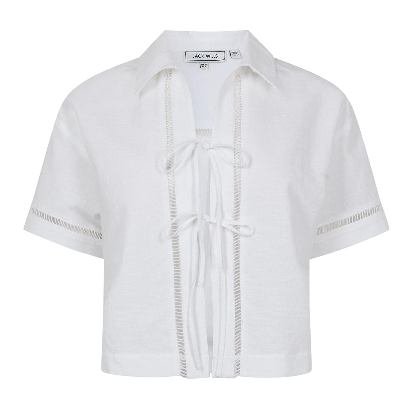 Bright White - Front - Jack Wills Womens-Ladies Broderie Cotton Linen Shirt