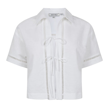 Bright White - Front - Jack Wills Womens-Ladies Broderie Cotton Linen Shirt