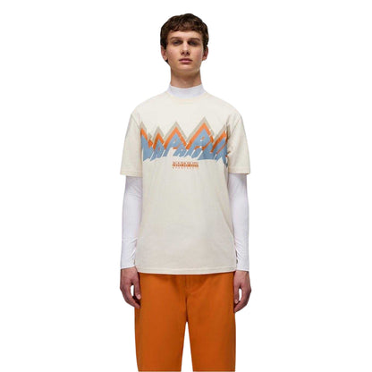 Beige - Side - Napapijri Mens Fiemme Crew Neck Oversized T-Shirt