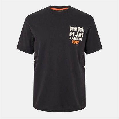 Black - Front - Napapijri Mens Fiemme Crew Neck Oversized T-Shirt