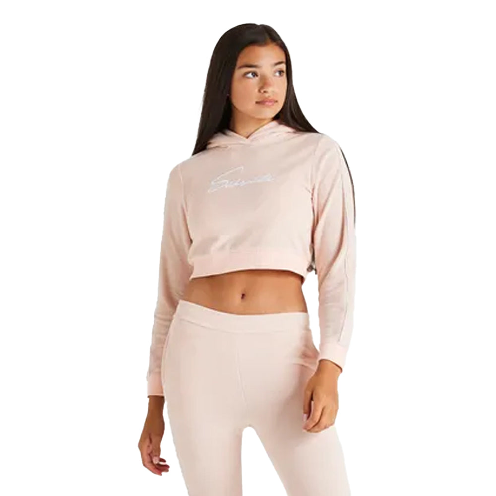 Pink - Side - SikSilk Girls Signature Towelling Crop Hoodie