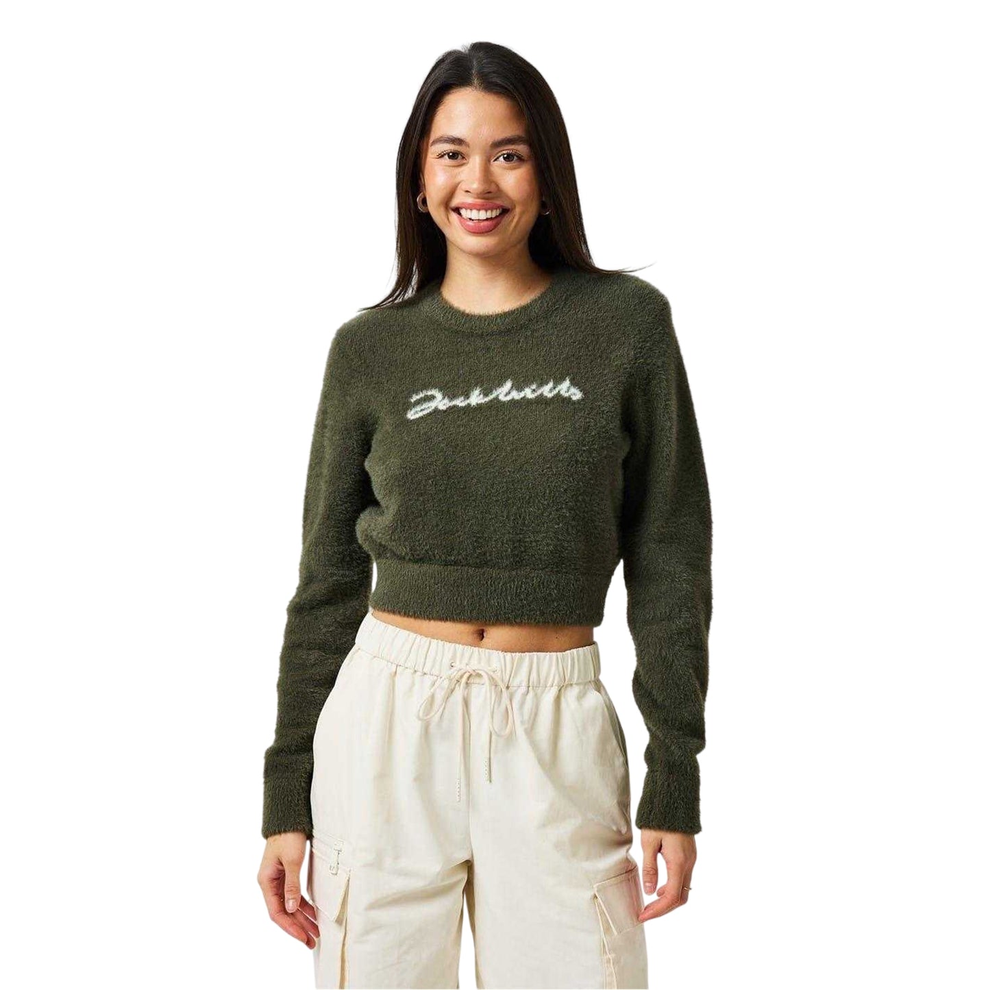 Dark Khaki - Side - Jack Wills Womens-Ladies Crop Sweatshirt
