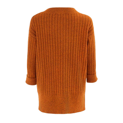 Orange - Back - Miso Womens-Ladies Acrylic Knitted Jumper