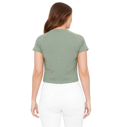 Khaki - Back - Be You Womens-Ladies Ruched Ribbed Crop Top