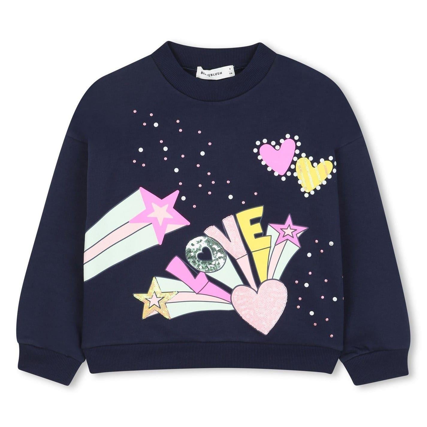 Navy - Front - Billieblush Girls Lettering Crew Neck Sweatshirt