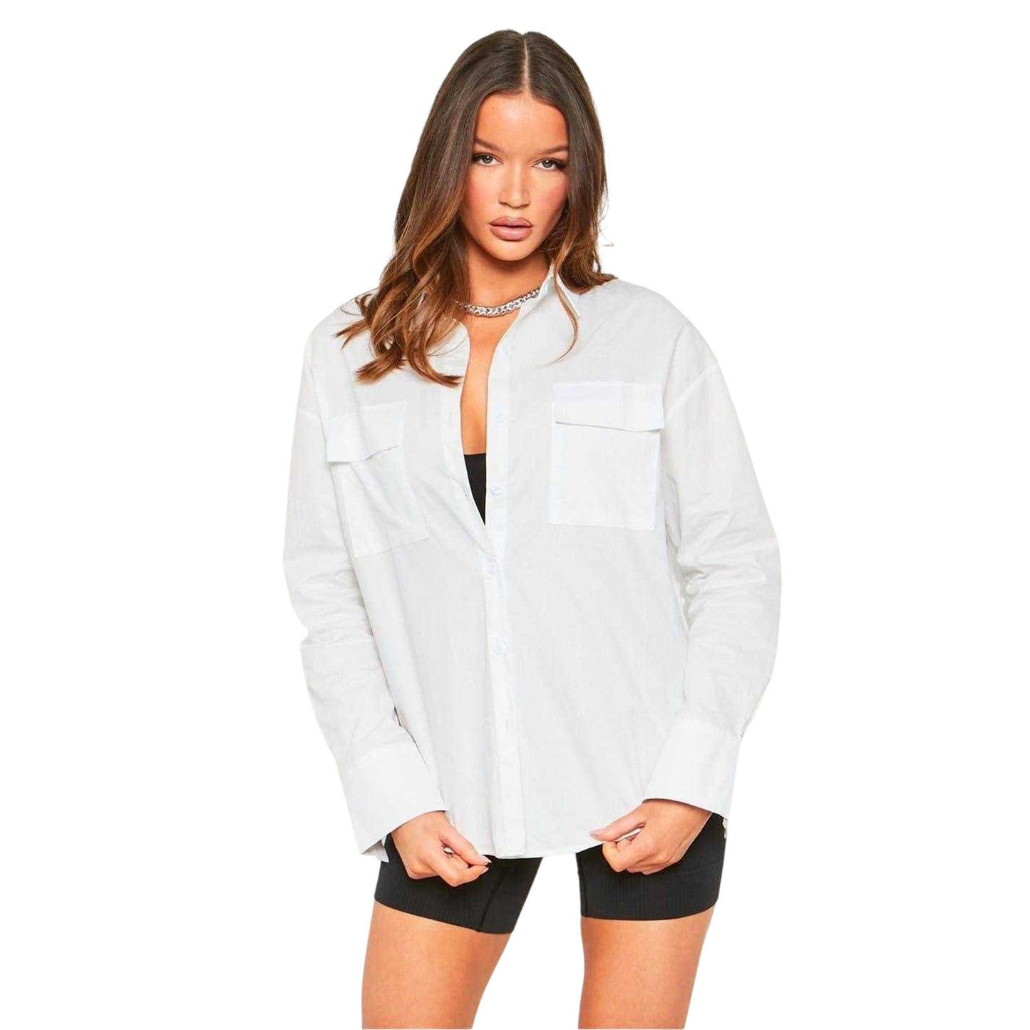 White - Front - Missy Empire Womens-Ladies Oversized Shirt