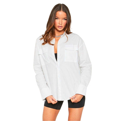 White - Front - Missy Empire Womens-Ladies Oversized Shirt