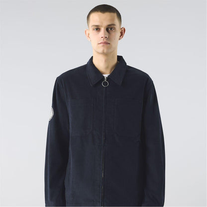 Navy - Side - Pretty Green Mens Corduroy Overshirt