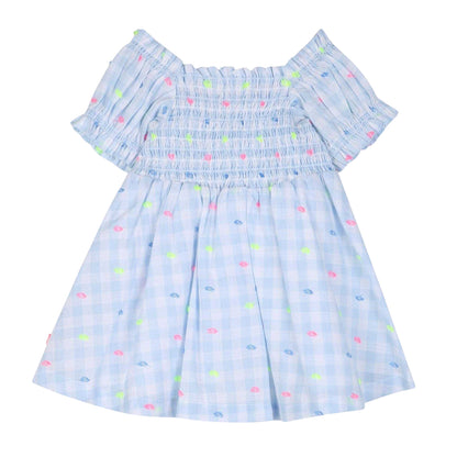 Blue-White - Back - Billieblush Girls Gingham Skater Dress