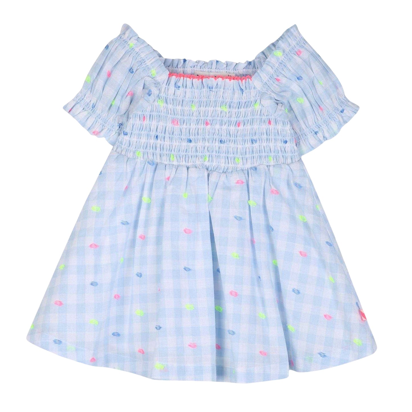 Blue-White - Front - Billieblush Girls Gingham Skater Dress
