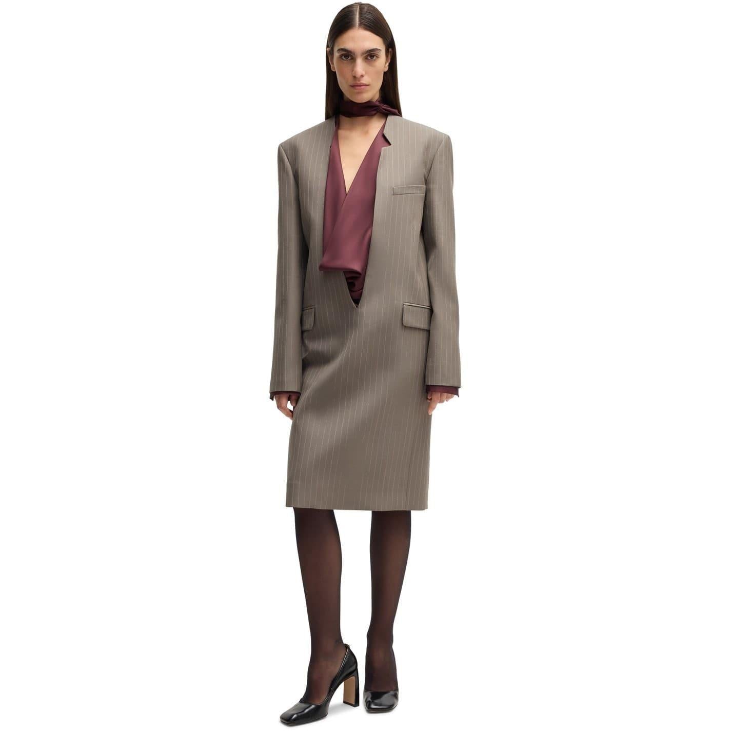 Grey - Back - Boss Womens-Ladies Davee Plunge Formal Blazer Dress