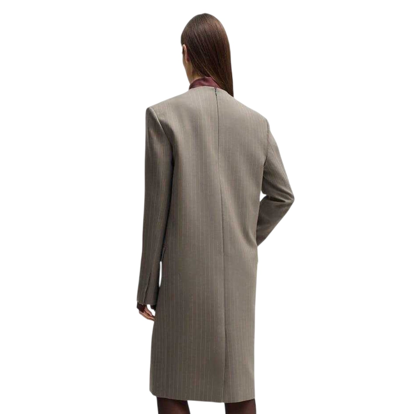 Grey - Back - Boss Womens-Ladies Davee Plunge Formal Blazer Dress