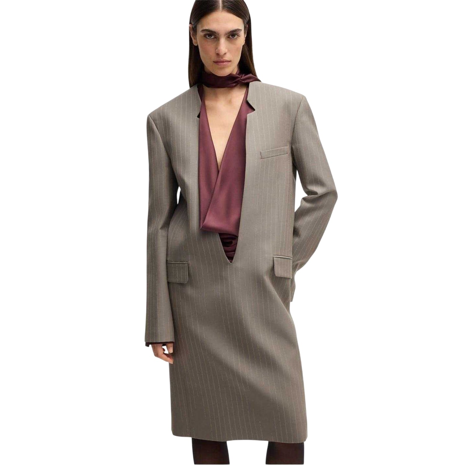 Grey - Side - Boss Womens-Ladies Davee Plunge Formal Blazer Dress