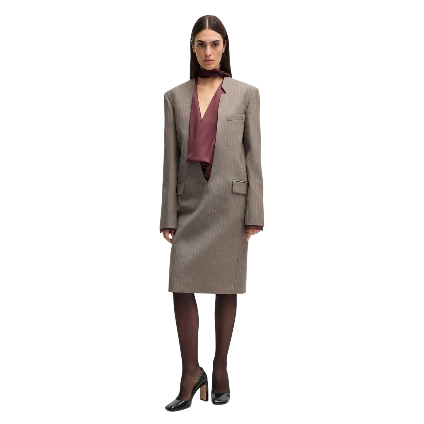 Grey - Lifestyle - Boss Womens-Ladies Davee Plunge Formal Blazer Dress