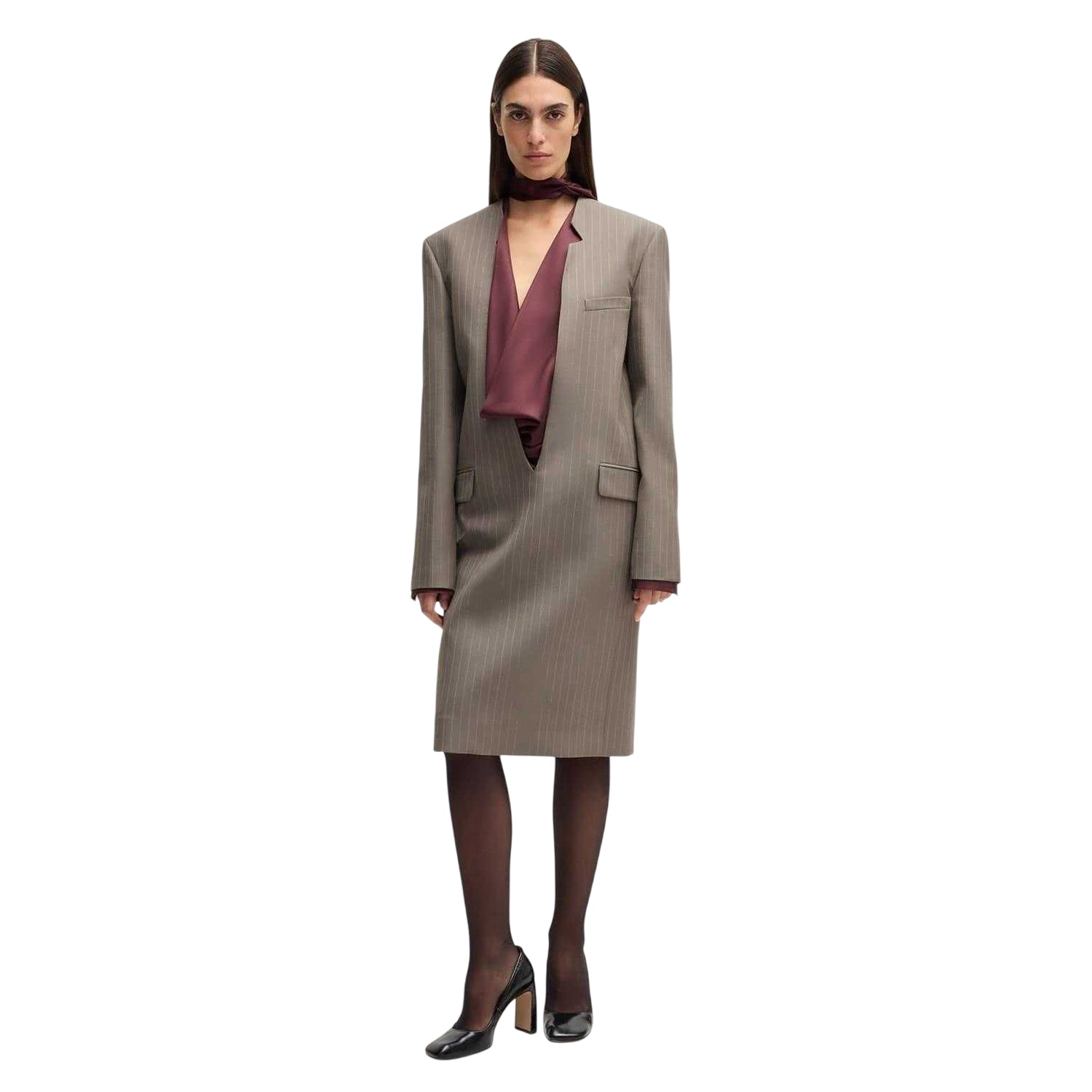 Grey - Lifestyle - Boss Womens-Ladies Davee Plunge Formal Blazer Dress
