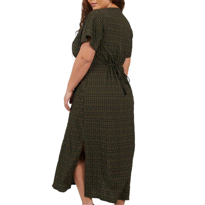Khaki-Black - Back - Brave Soul Womens-Ladies V Neck Wrap Dress