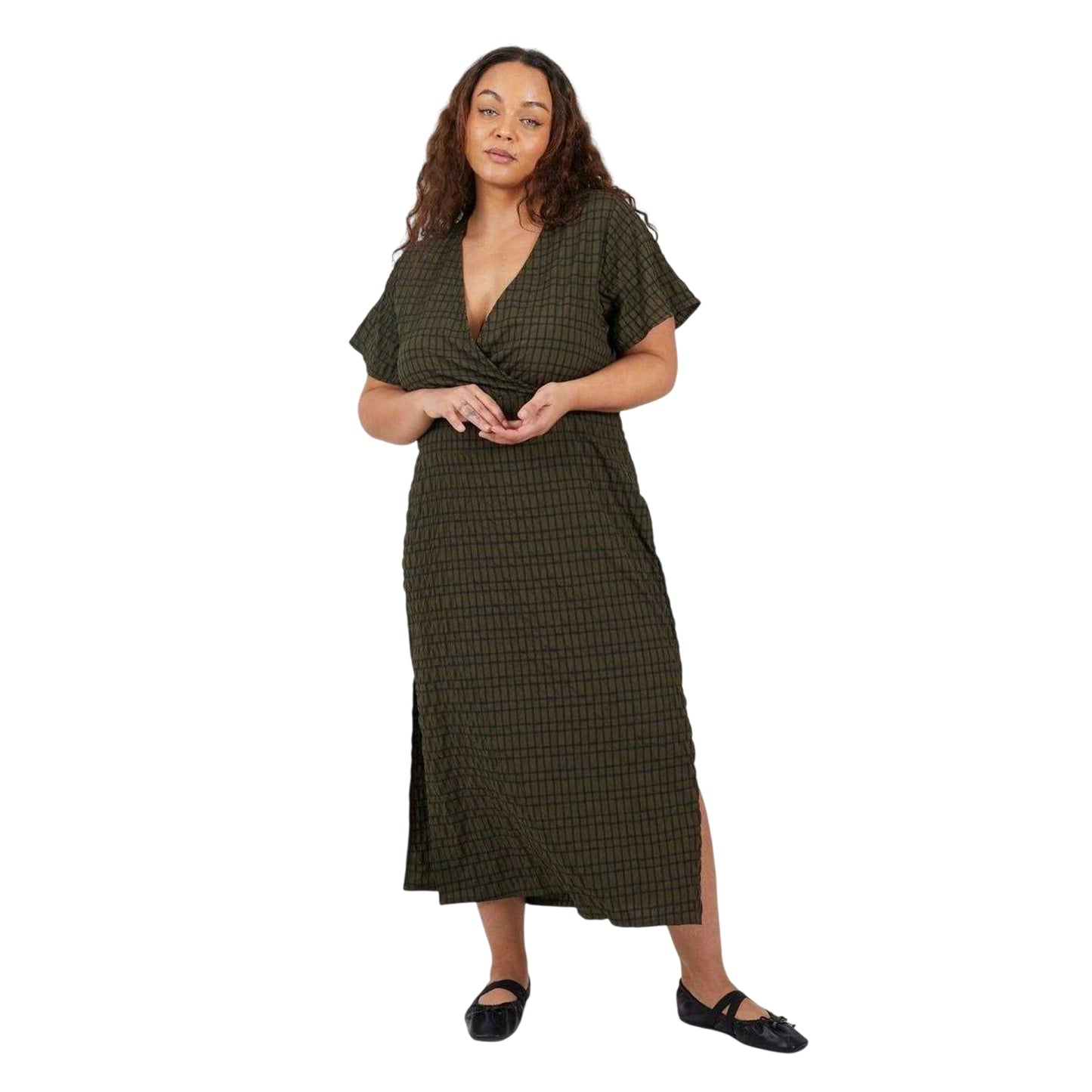 Khaki-Black - Side - Brave Soul Womens-Ladies V Neck Wrap Dress