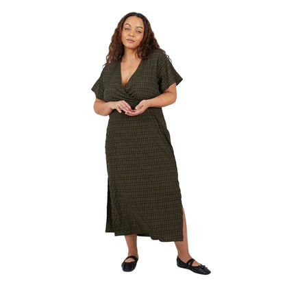 Khaki-Black - Side - Brave Soul Womens-Ladies V Neck Wrap Dress