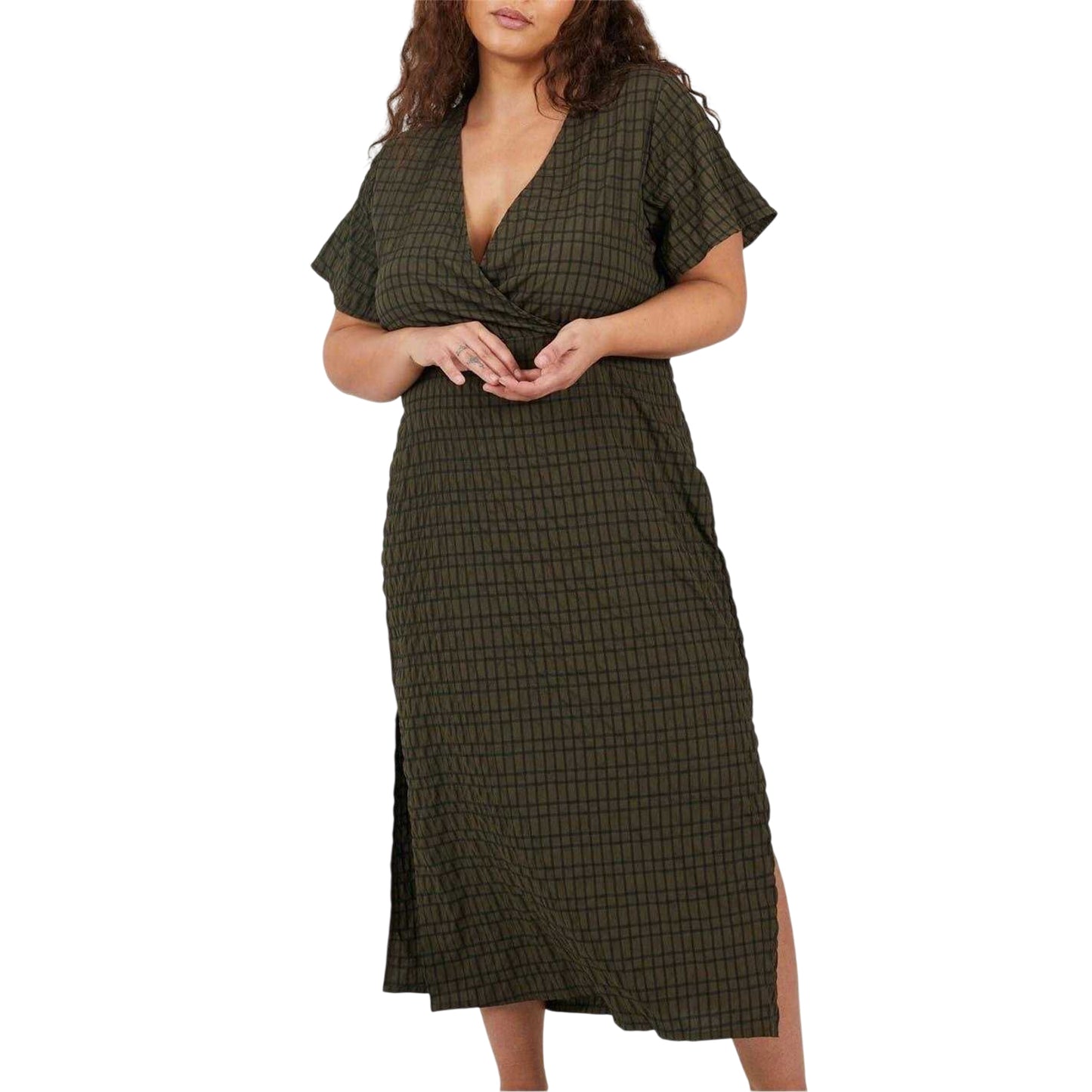 Khaki-Black - Front - Brave Soul Womens-Ladies V Neck Wrap Dress