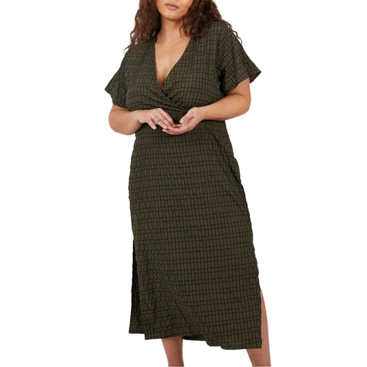 Khaki-Black - Front - Brave Soul Womens-Ladies V Neck Wrap Dress