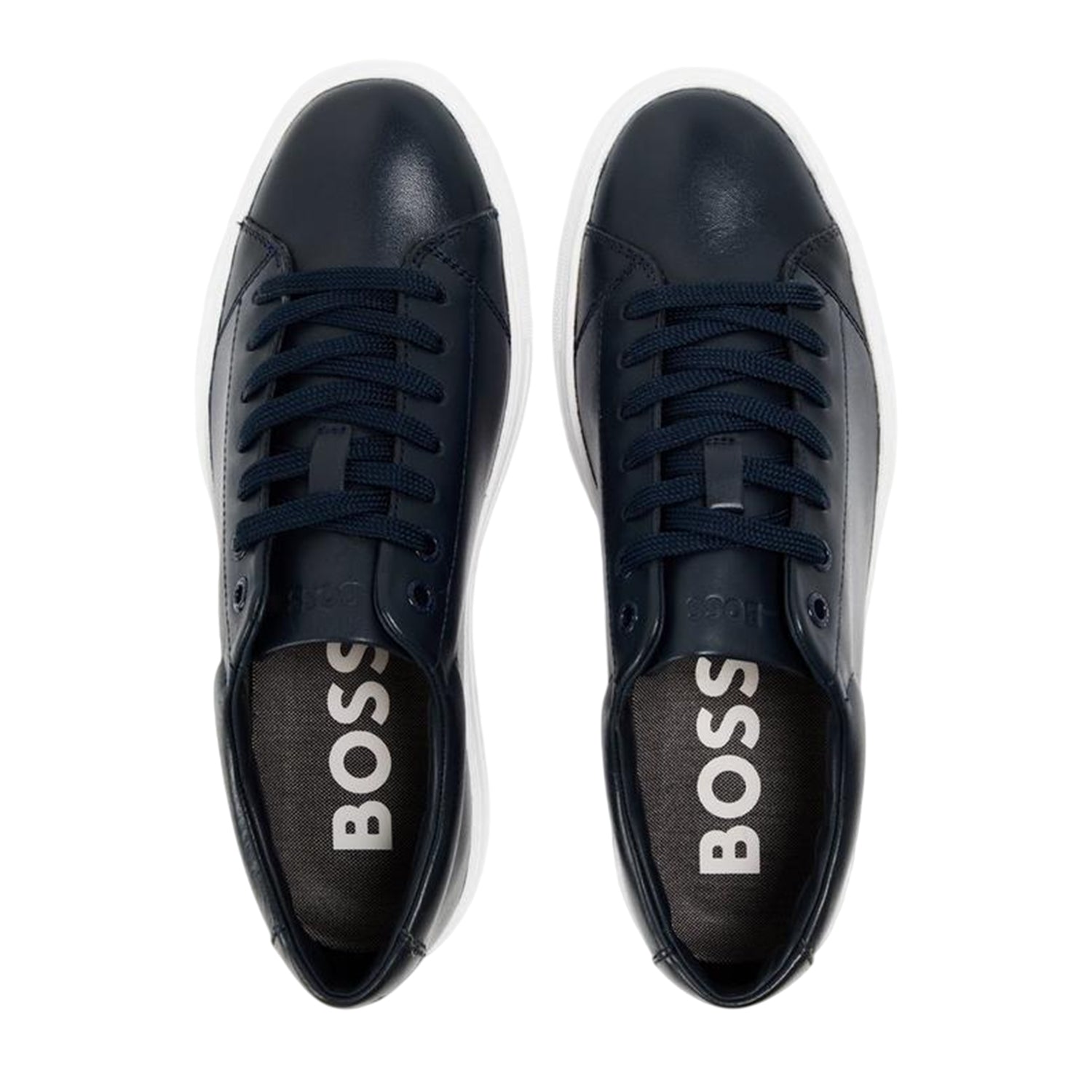 Dark Blue - Side - Boss Childrens-Kids Enlight Leather Low Cut Flat Trainers