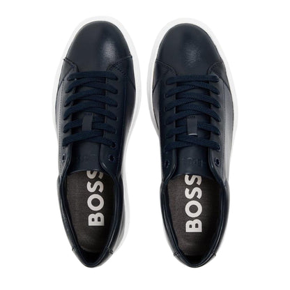 Dark Blue - Side - Boss Childrens-Kids Enlight Leather Low Cut Flat Trainers