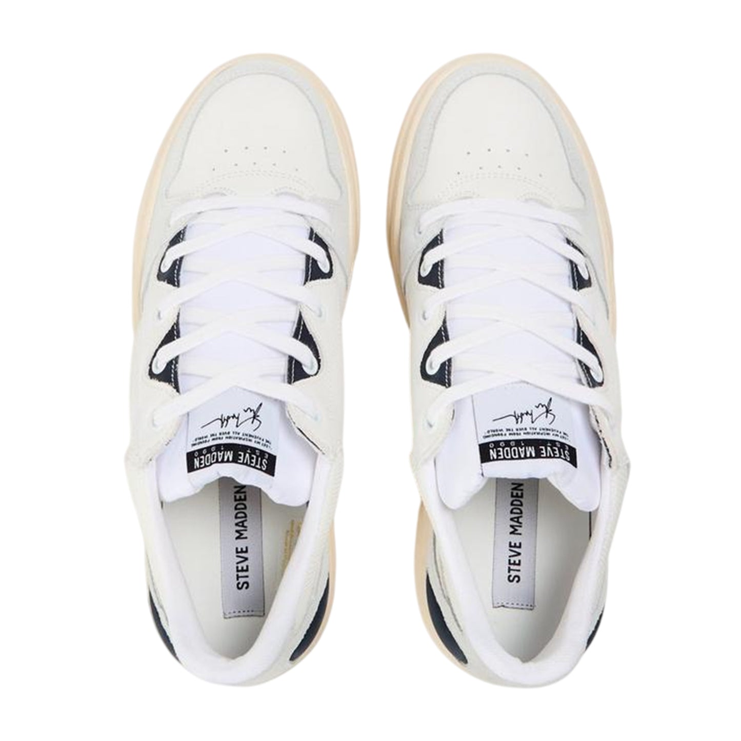 White-Navy - Side - Steve Madden Mens Kingpin Lace Up Flat Shoes