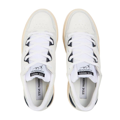 White-Navy - Side - Steve Madden Mens Kingpin Lace Up Flat Shoes