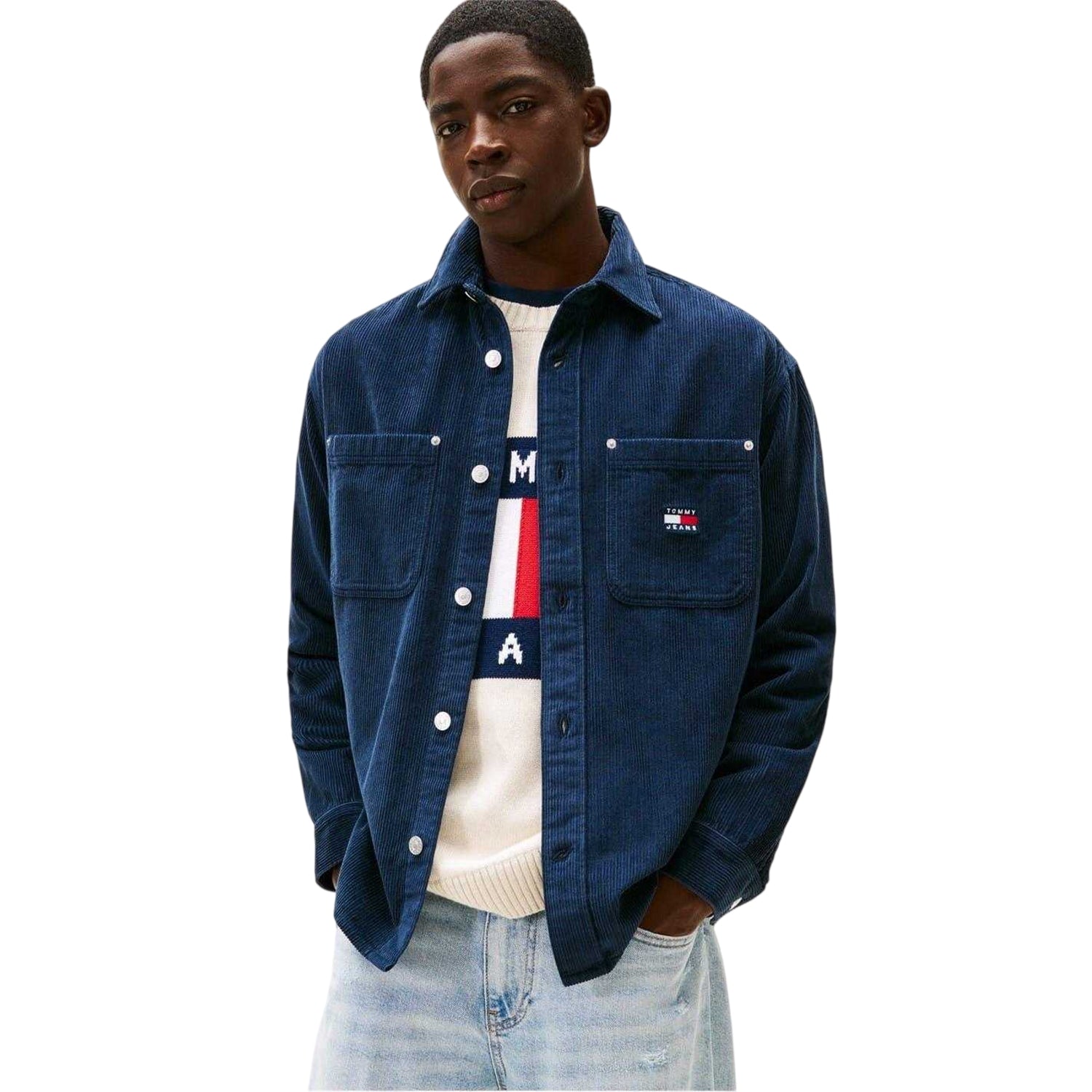 Navy - Side - Tommy Jeans Mens Corduroy Overshirt