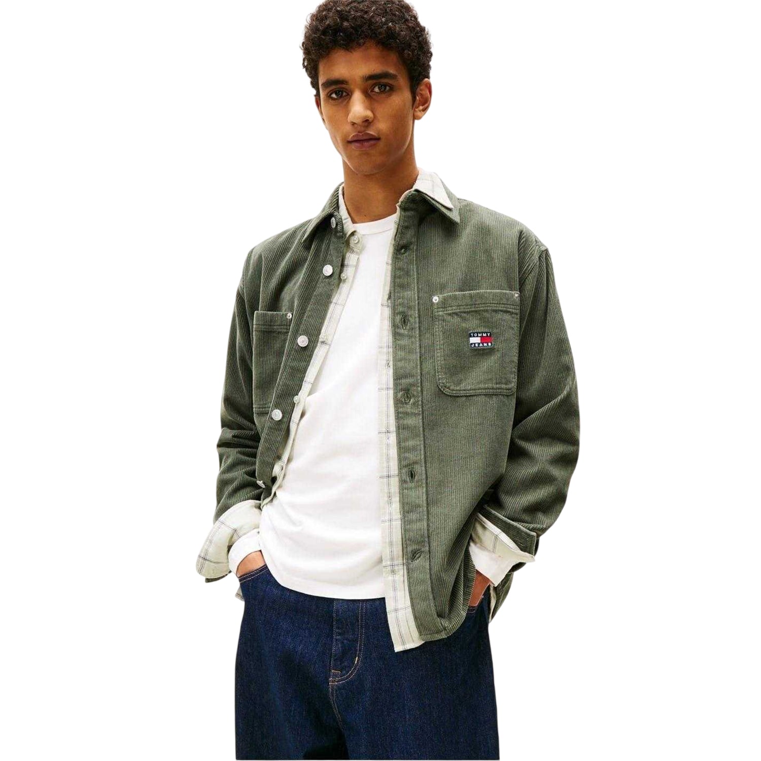 Pewter - Side - Tommy Jeans Mens Corduroy Overshirt
