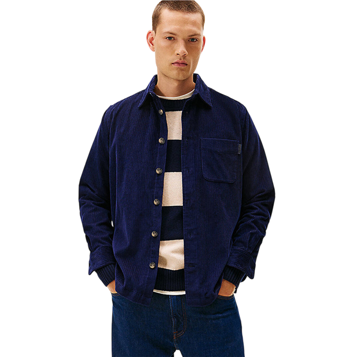 Navy - Side - Tommy Hilfiger Mens Corduroy Overshirt