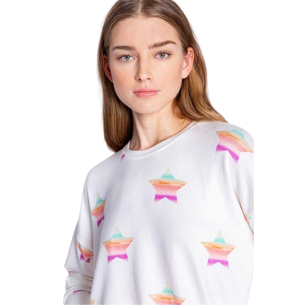 Off White - Side - PJ Salvage Womens-Ladies Star Print French Terry Relaxed Fit Jumper