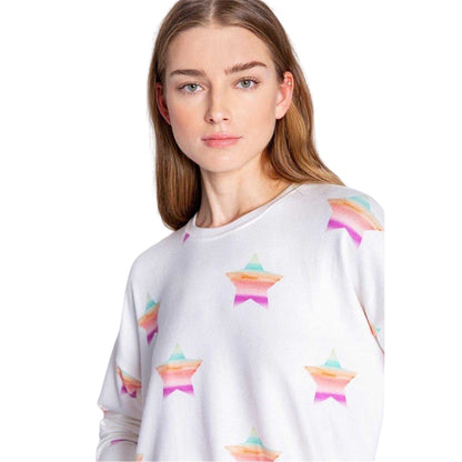 Off White - Side - PJ Salvage Womens-Ladies Star Print French Terry Relaxed Fit Jumper