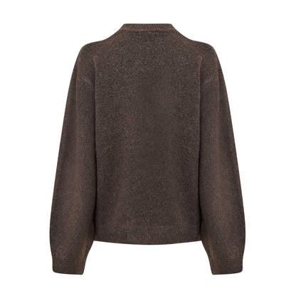 Brown - Back - Couture Womens-Ladies Knitted Crew Neck Jumper