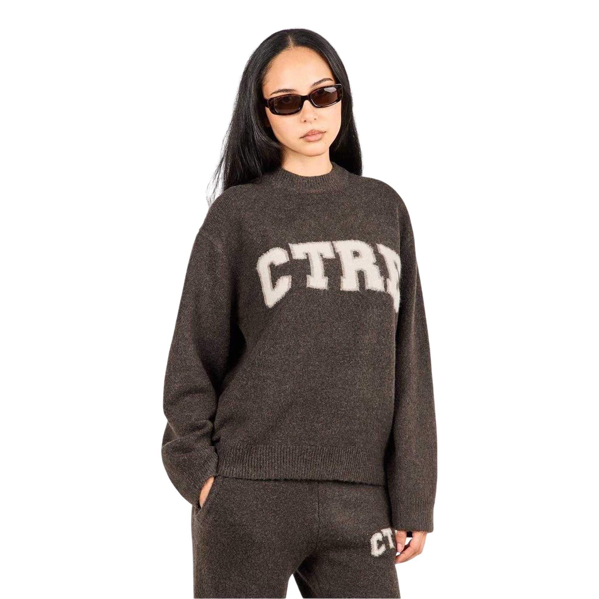Brown - Side - Couture Womens-Ladies Knitted Crew Neck Jumper