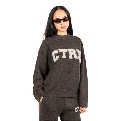 Brown - Side - Couture Womens-Ladies Knitted Crew Neck Jumper