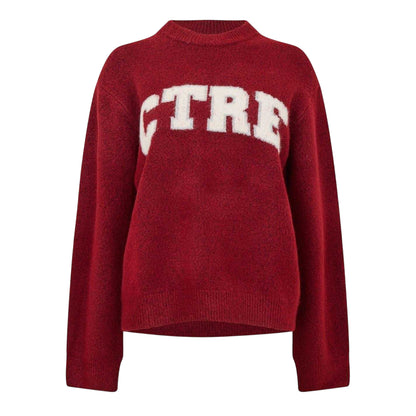 Burgundy - Front - Couture Womens-Ladies Knitted Crew Neck Jumper