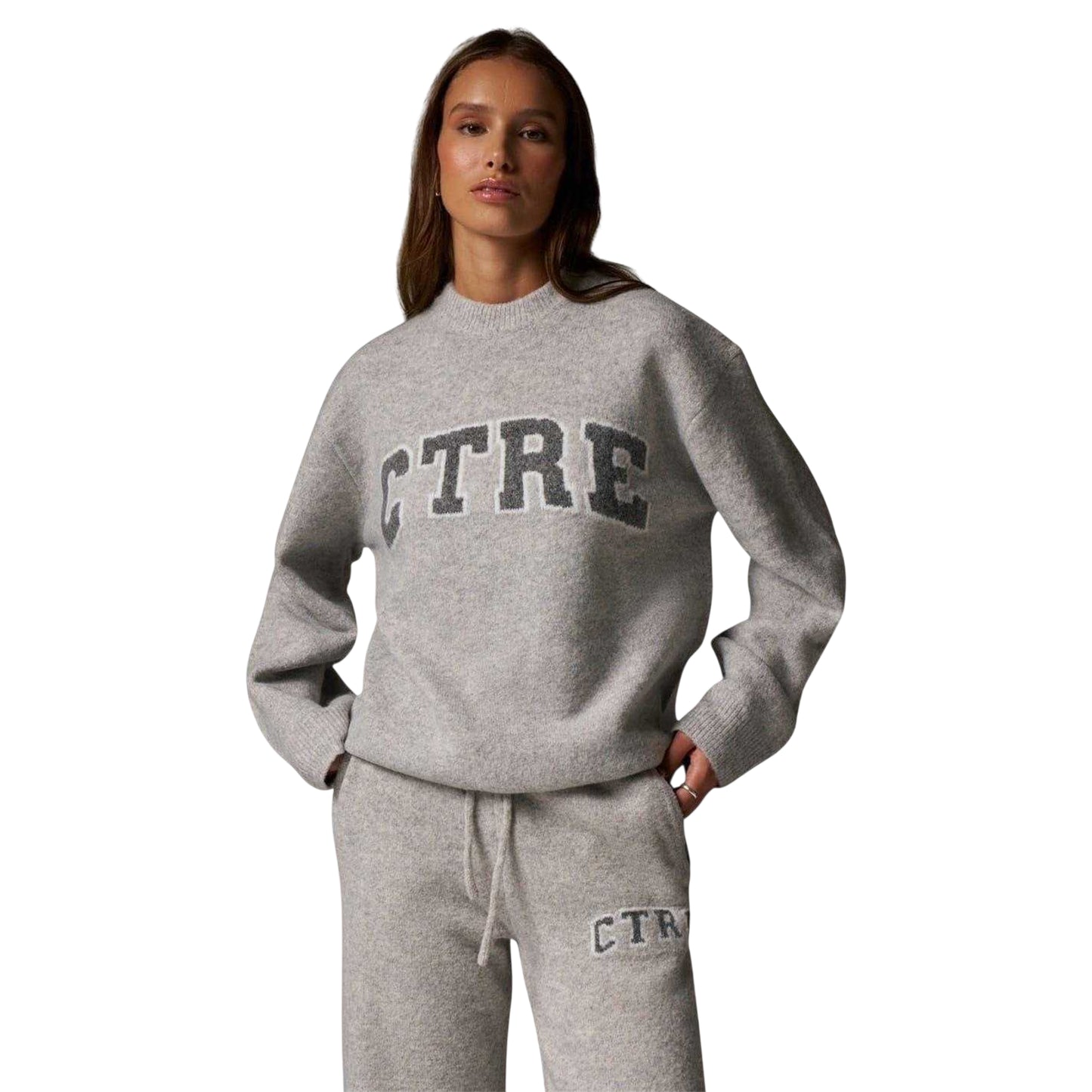 Grey - Side - Couture Womens-Ladies Knitted Crew Neck Jumper